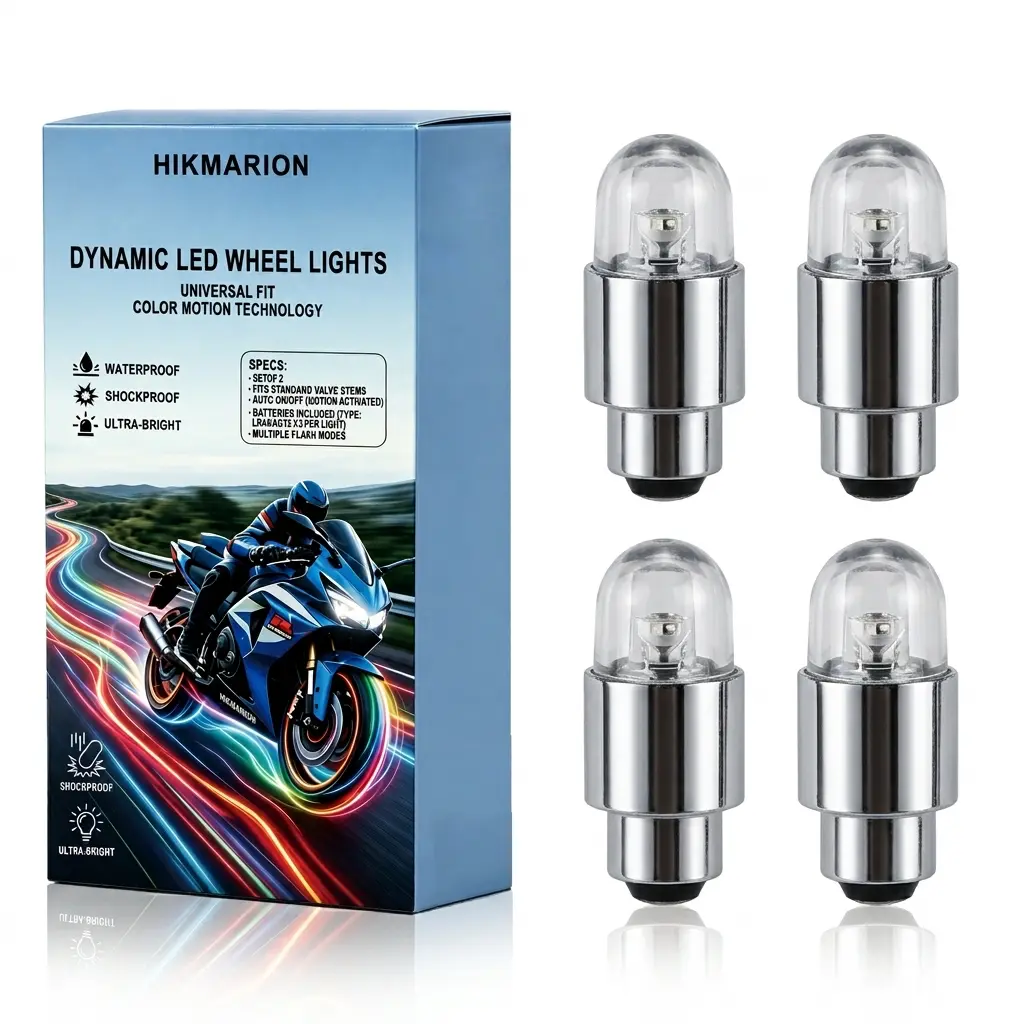 4-Pack Dynamic LED Tire Valve Lights, Motion Activated Waterproof Wheel Lights for Bikes & Motorcycles