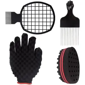 Barber Shop Men Hair Braider Twist Sponge Gloves African Hair Styling Fork Comb Hair Curls Foam for Salon Hairdressing Tools NONE