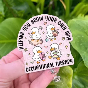 Occupational Therapy Badge Reel Helping You Grow Your Own Way - OT Nurse Appreciation Retractable ID Holder JNC