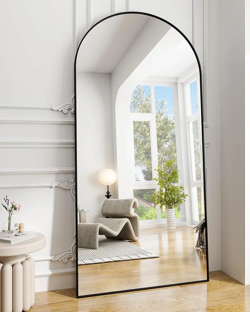 30"x71" Arched Full Length Mirror, Black Large Floor Mirror with Aluminum Alloy Frame Standing Hanging or Leaning Wall-Mounted Full  Mirror for Living Room and Bedroom