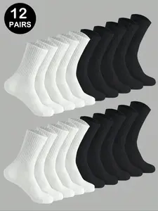 Women's Socks 1/6/12 Pairs, Mid-Calf Socks, Plain Simple Versatile, All Seasons, Anti-Slip Odor-Resistant Sports Socks