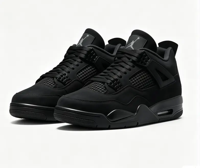 Air Jordan 4 Retro Black Cat Men Women Basketball Shoes AJ4 Triple Black Suede Sneakers Shock Absorbing Street Casual Sports Footwear