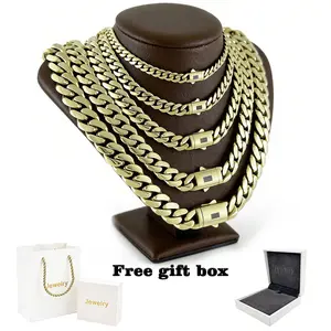 6-14MM Black S Clasp Monaco Chain Necklace Stainless Steel 14K Gold Miami Cuban Link Chain For Men Women Hip Hop Jewelry
