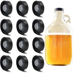 12 Pack 38mm Growler Caps Growler  Poly Seal Screw Caps Poly Seal Growler Caps Compatible with 1/2 Gallon and 1 Gallon Glass Gallon Jugs Replacement for Homebrew  Making  Brewing, Black