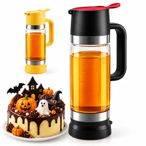 AISOON 10oz (300ml) Glass Honey Dispenser - Kitchen Gadgets with Handle, Press-Trigger Bottom Dispensing, Adjustable for 9 fl oz and Above Honey, Syrup, Coffee, Daily Home Kitchen Storage Bottle