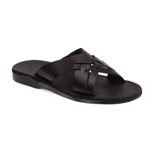 Jesse - Leather Woven Strap Sandal | Black