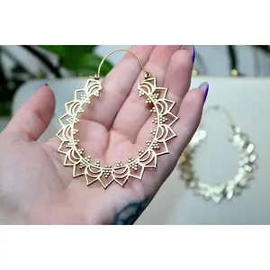 Gold Brass Ear Weights for Stretched Ears Handmade Tribal Mandala Jewelry Indian Style Gauges Style #4