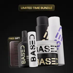 BASED Deluxe Straight/Wavy Hair Kit | Shampoo, Conditioner, Texture Powder, Hair Clay, Pomade, Sea Salt Spray + Wooden Comb | Non-Toxic, High Performance