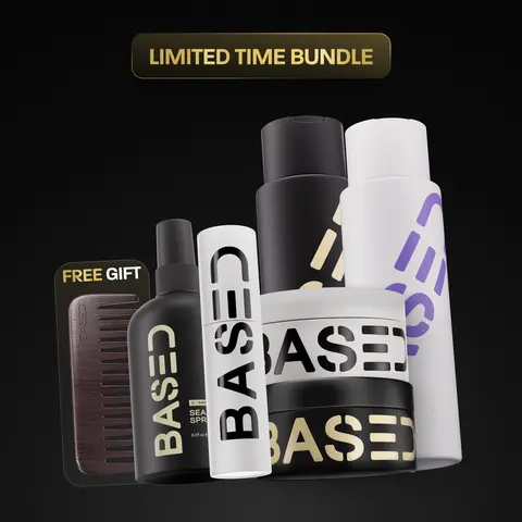 BASED Deluxe Straight/Wavy Hair Kit | Shampoo, Conditioner, Texture Powder, Hair Clay, Pomade, Sea Salt Spray + Wooden Comb | Science-Backed, High Performance