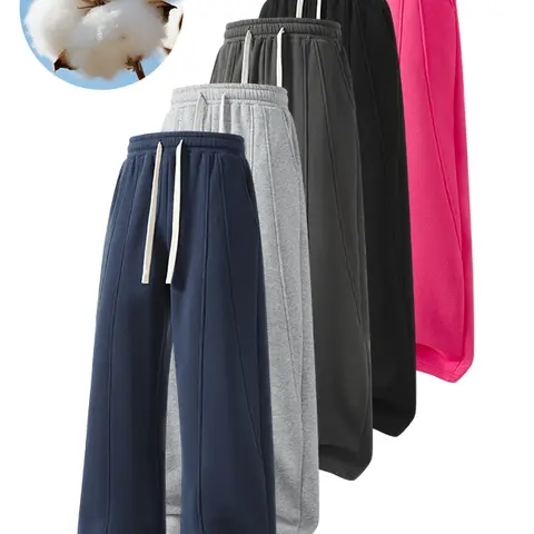 Men's Fleece-Lined Cotton-Poly Sweatpants - Loose Drawstring Waist, Athletic Casual Pants, Black Baggy Standard Bottoms for Autumn & Winter Everyday Wear, Black Loose Sweatpants