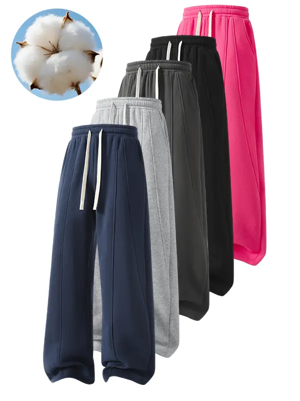 Men’s Fleece-Lined Cotton-Poly Sweatpants - Loose Drawstring Waist, Athletic Casual Track Pants, Standard Black Menswear for Autumn & Winter Everyday Wear