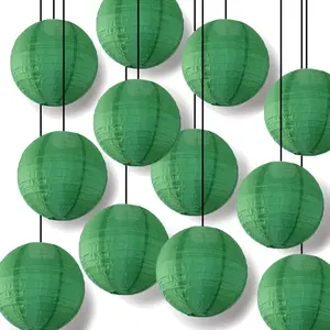 BULK PACK (12) 24 Inch Emerald Green Shimmering Nylon Lantern, Parallel Ribbing, Durable, Hanging