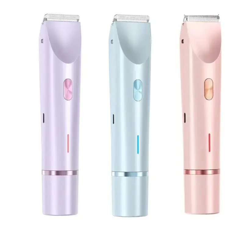 Bikini Trimmer for Women, Electric Shaver and Razor Rechargeable 2-in-1 Body and Facial Epilator, Dual Heads for Painless Trimming of Pubic Hair, Face, Underarms and Legs, IPX7 Waterproof. Shaving Grooming