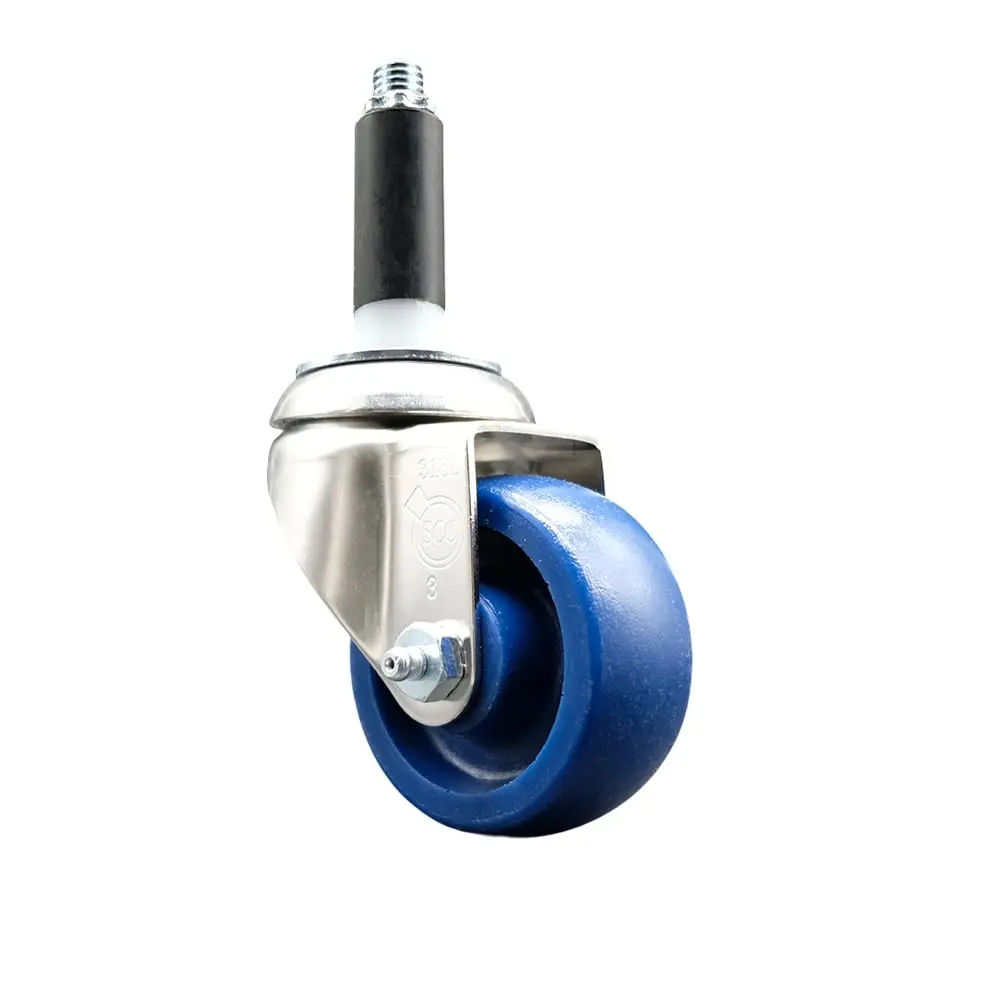 Service Caster SCC-SS316EX20S3514-SPUS-34 Solid Polyurethane Swivel Stem Caster with 3.5 in. Blue Caster Wheels, 0.75 in. Expanding Stem - 316 Stainless Steel Caster