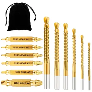 12 count Double Headed Easy Out Screw Extractor Set and Titanium Coated HSS Twist Drill Bits, for Removing Damaged and Stripped Screws, Broken , Studs