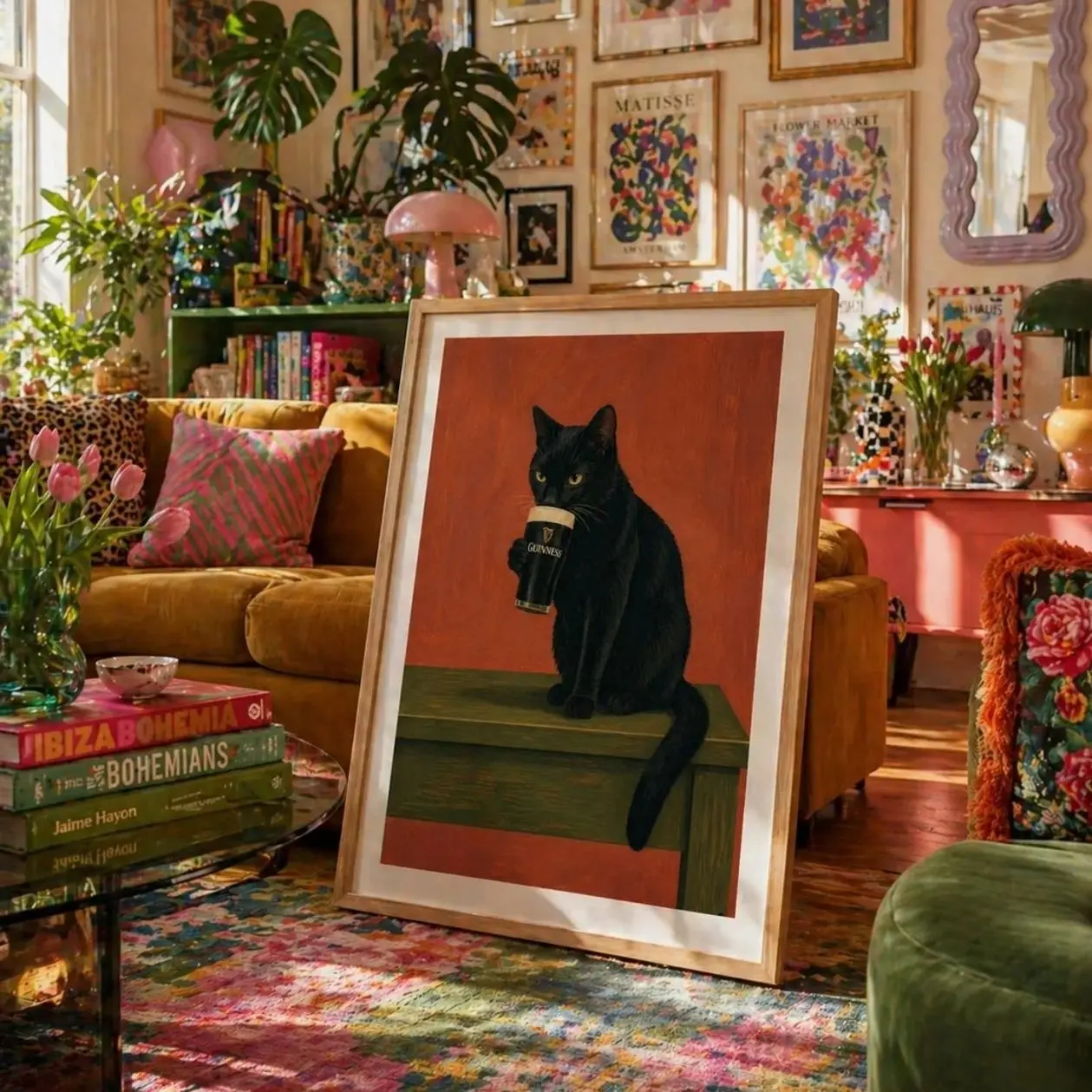 Funny Black Cat Beer Poster, Pub Wall Art, Quirky Bar Decor Gift for Cat Lovers