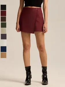 Women's High-Waisted Skort Fashionable Casual, Asymmetrical Design Zipper Closure Slim Fit Short Dress Pants Summer Wear