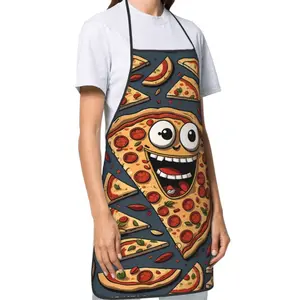 Retro Pizza Slice Character Print Apron - Fun Kitchen & Restaurant Apron for Chefs, Home Cooks - Durable Easy-Clean Fabric with Vibrant Colors, Pizza Accessories, Playful Kitchenwear, Funny Apron