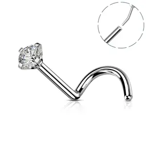 Oufer Unisex 20G Titanium Non-Piercing Nose Ring - Zircon Inlaid Screw Nose Stud, Threadless Push Pin Gemstone Piercing Body Jewelry, Gemstone Piercing Jewelry