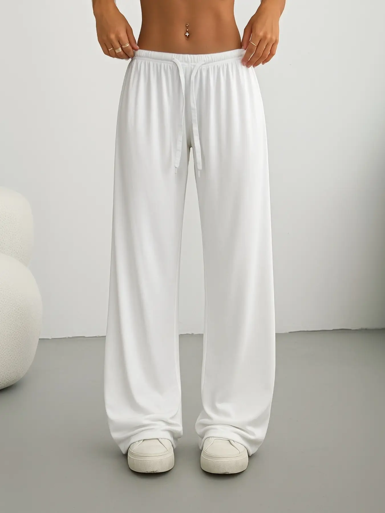 Women's Solid Color Drawstring Waist Wide Leg Pants, Casual Comfy Trousers for Daily Wear, Ladies Bottoms for All Seasons