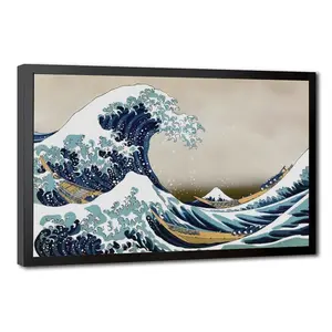 Hokusai Great Wave Wall Decor - Aesthetic Japanese Nature Landscape Canvas Art Print - Choice of Black Wood Frame, Gallery Wrapped Canvas, or Unframed Poster