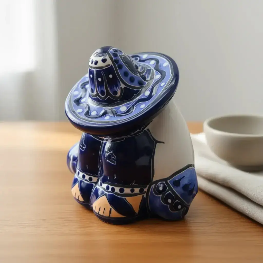 Handmade Talavera Panchito Figurine | Blue & White Pottery
