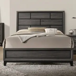 Errico FM7215GY-4PC 4-Piece Queen Size Bedroom Set with Grey Wood Grain Finish Includes Bed Nightstand Dresser & Mirror Modern Design Assembly Required