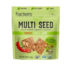 Flackers Organic Spicy Chili Lime Multi-Seed Crackers, 4 Ounce 1-Pack, Gluten Free, Non GMO, Vegan, Keto Snack, 8g Fiber, 3g Net Carbs