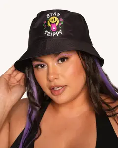 Smiley Reversible Bucket Hat with Stash Pocket