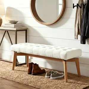 HNY 45.5" Modern Tufted Entryway Bench, Sherpa Upholstered Wood Floating Design Ottoman Bench Seats for Bedroom, Window, Living Room Indoor Hallway,White