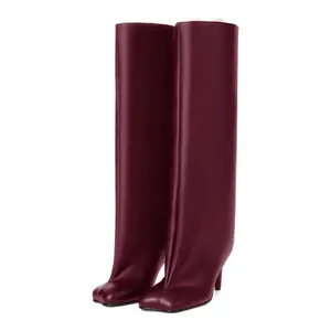 SOVANYOU  Women's Knee High Boots Nude Suede Wide Calf Stiletto Long Boots Pull On High Heel Riding Boots Fahion Dress Fall Tall Boots knee high boot woman elegant look slouchy shoe