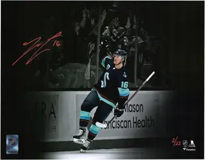 Jared McCann Seattle Kraken Autographed 11" x 14" Navy Jersey Celebration Spotlight Photograph - Limited Edition of 22 - Fanatics Authentic Certified