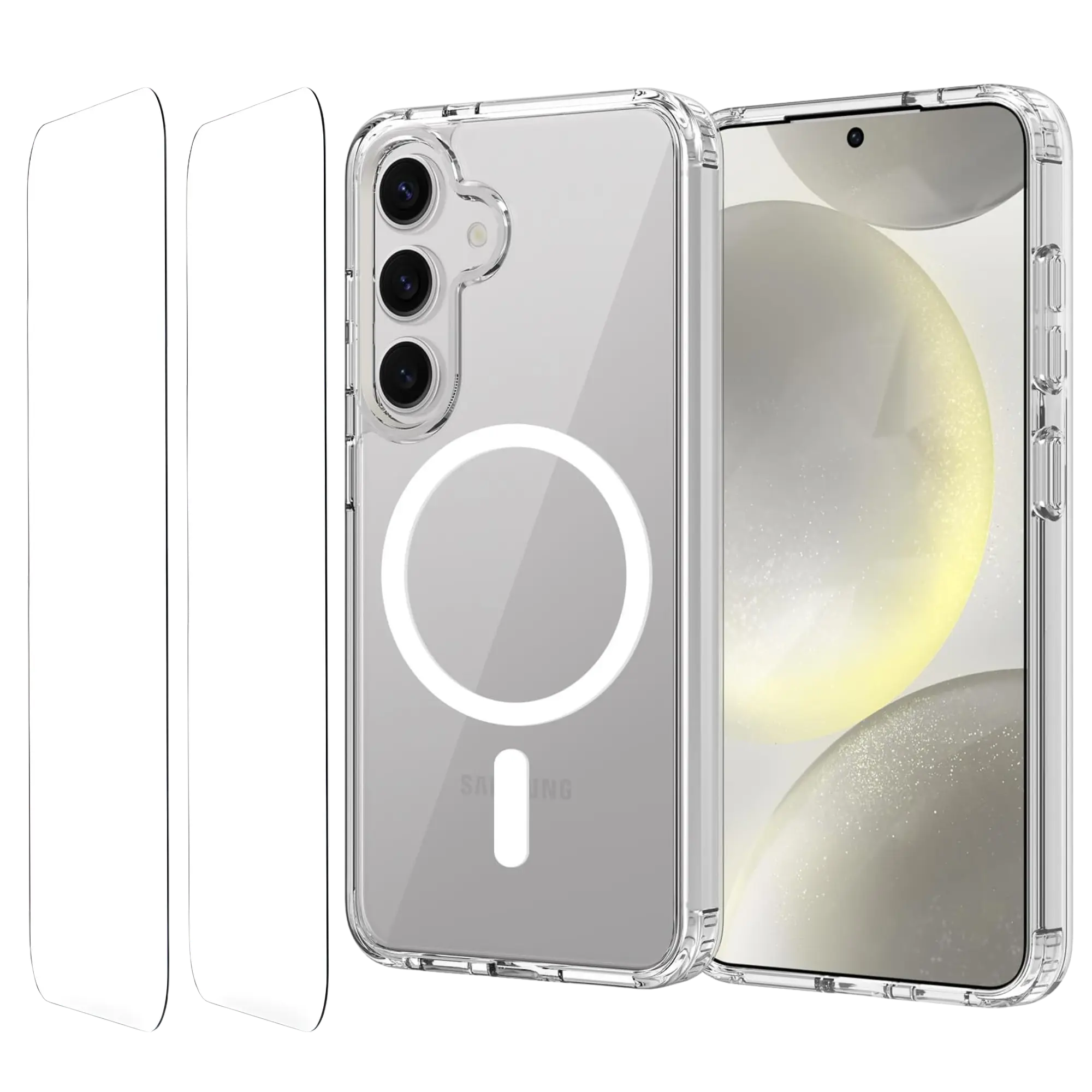 Strong Magnetic Clear Case with 2 Screen Protectors for Samsung Galaxy S24/S24+/S24 Ultra & S25/S25+/S25 Ultra – Shockproof Slim Transparent Protective Cover
