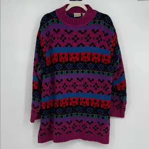 Vintage Laura Gayle Woman 80s Sweater 1X Bright Colorblock Geometric Pattern
