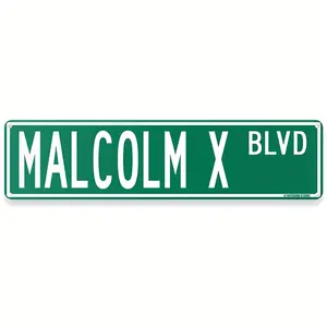 Vintage Malcolm X Blvd Street Sign, 16x4 Inch Aluminum Wall Hanging Decorative Plaque, Multipurpose Retro Style for Home, Bar, Garage - No Electricity Needed, Metal Outdoor Decor, New York City, Tin