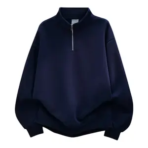 Autumn new simple stand-up collar half-zip sweater, men's short and wide coarse mineral texture half-zip stand-up collar sweater, the same casual versatile long-sleeved top for men and women, retro simple solid color pullover loose bottoming shirt, soft a