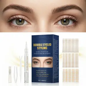 Double Eyelid Styling Kit - 480Pcs Invisible Eyelid Tapes with Double Eyelid Cream & Tools for Hooded Eyes