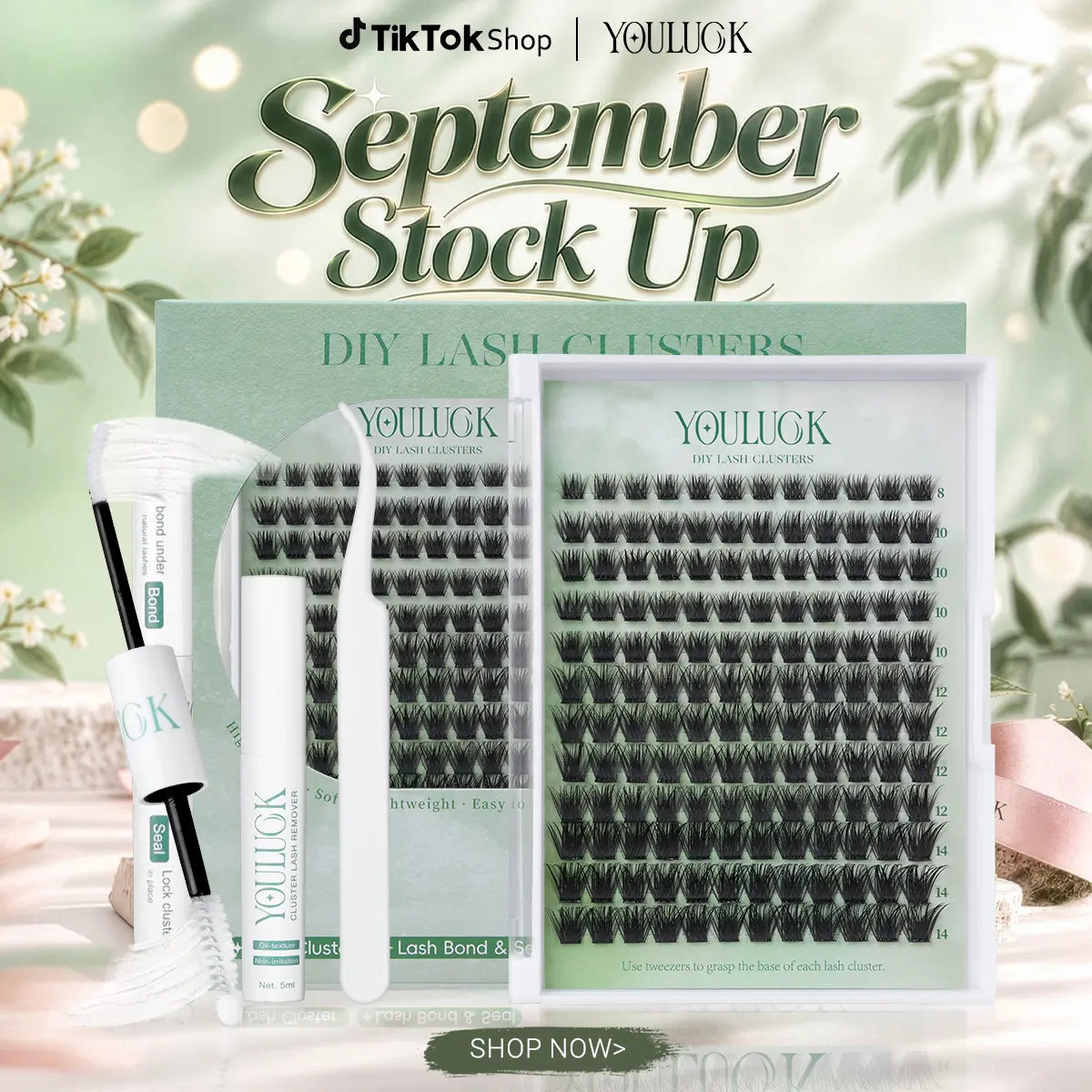 YOULUCK Short Enchantress Lashes - Soft Fluffy Long-Lasting Lashes with Glue Remover & Tweezer for Beginners Easy At-Home Application Eyelash Set, Lash Extensions, Eyelashes Extensions