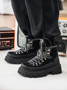 Men's Lace-Up Thick Sole Motorcycle Boots, Tactical Combat Boots, Easy Wear Boots Work Boots, Thick Sole Fashion Comfortable Outdoor Sports Daily Wear, Walking Shoes