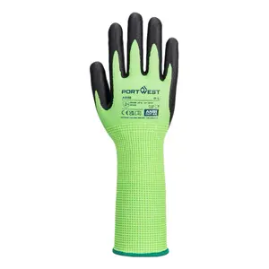 24 Pack Portwest Extreme Comfort & Protection Extended Cuff Cut Glove Green & Black Design Level D Cut Protection Nitrile Foam Grip ANSI A4 Breathable Liner CE Food Safe 13 Gauge Liner for Perfect Fit