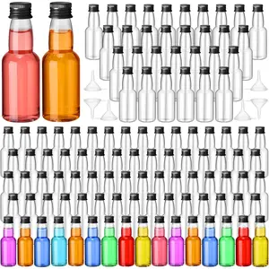 120 count Mini  Bottles Airtight Shot Miniature Empty Plastic  Spirit Shot Bottles with Funnels for Party Favors, Weddings(2 oz,Black)