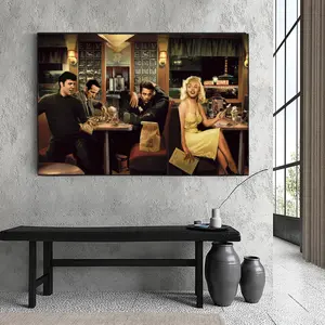 At the Diner: Marilyn, Elvis with James Dean Canvas Art, Relaxing Beach Large Hand Poster Bedroom Decoration