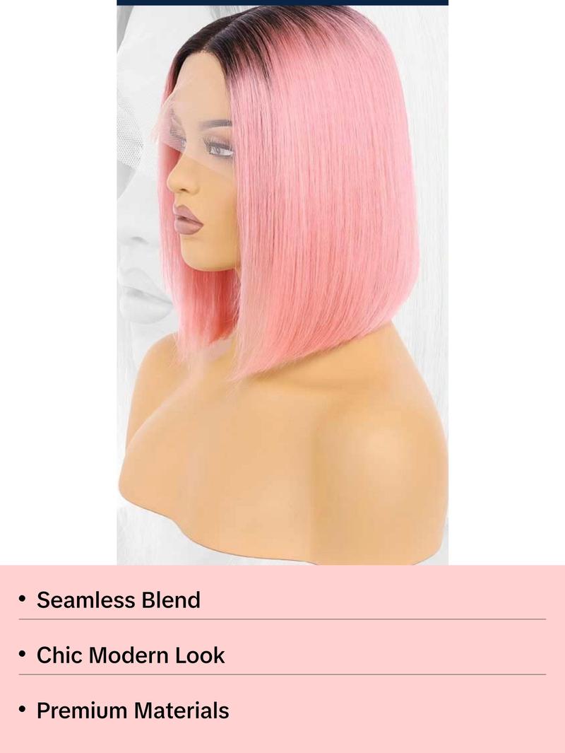 Rose Pink HD LACE FRONTAL BOB wigs. Human hair 180 density