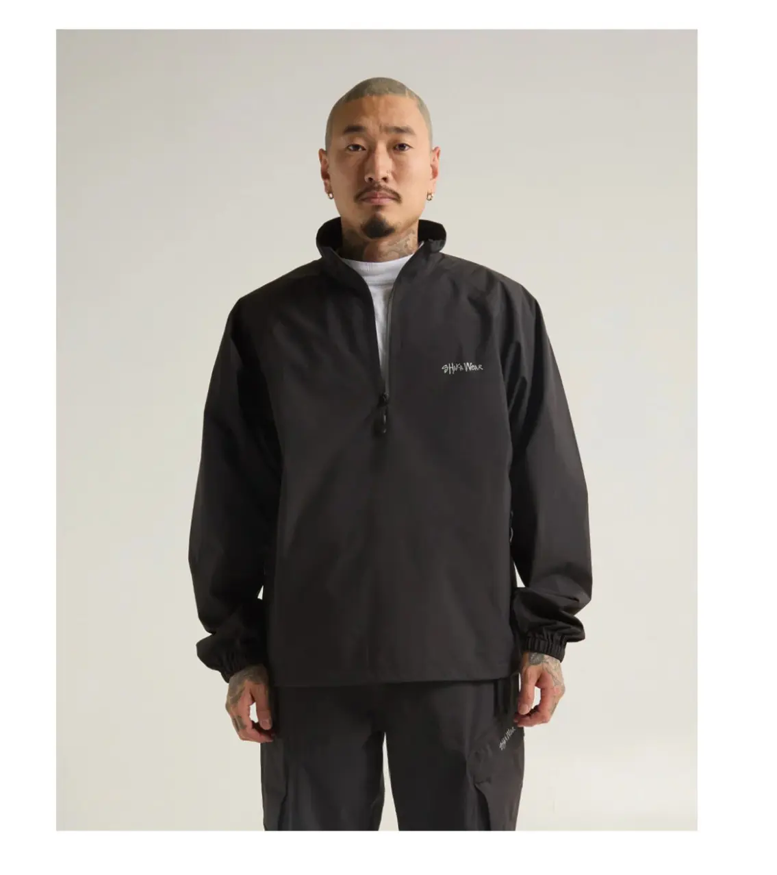 Shakawear Men's Oversized Waterproof Quarter-Zip Jacket - Black Nylon Coats with 3M Shaka Wear Hit on Chest for Protection Casual Long Sleeve