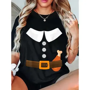 100% Cotton Funny thanksgiving pilgrim costume with turkey leg T-Shirt