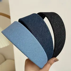 3pcs Chic Retro Denim-Inspired Wide Headbands for Women - Elegant & Simple Solid Color, High Elasticity, Comfortable Daily Commute Hair Accessories
