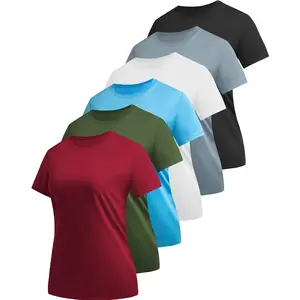 6 Pack Workout Tops for Women Short Sleeve UPF Sun Protection Athletic T Shirts Quick Dry Tennis Yoga Running Crew Neck Tee