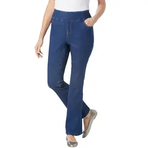 Woman Within Flex-Fit Pull-On Bootcut Gap-Free Stretch Denim Jeans - 30 W, Medium Stonewash