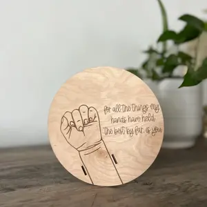 Original Wood Baby Handprint Memorial Plaque, Laser Engraved Text, Adjustable Wristband, Newborn Keepsake Ornament, Single Piece Set