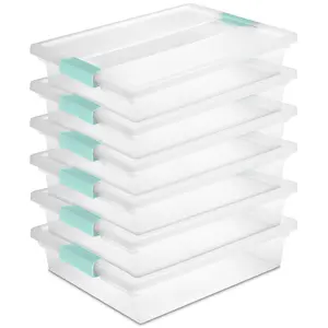 Sterilite 5.7 Qt. Large Plastic Stackable Storage Bin w/ Clear Latch Lid, 6 Pack